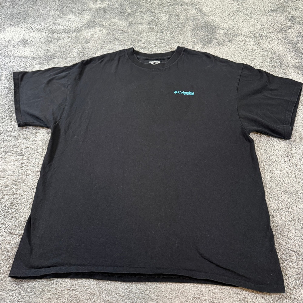 Columbia Mens PFG Performance Fishing Gear T Shirt XL Black Teal Cotton Graphic